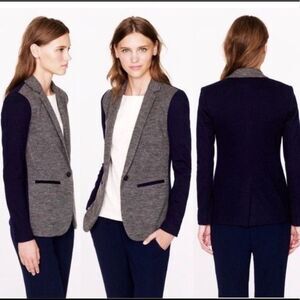 Wmn's J.CREW Contrasting Knit Wool/Cotton Blend Single Button Blazer Gray/Navy 6